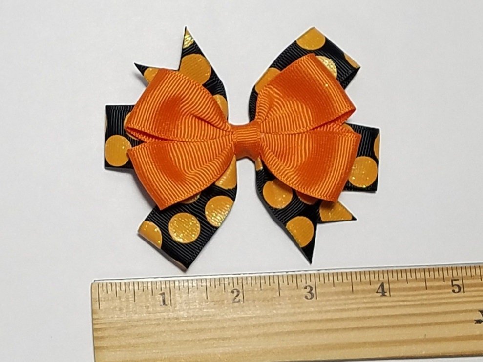 3.5" Black Orange Glitter Polka Dot
