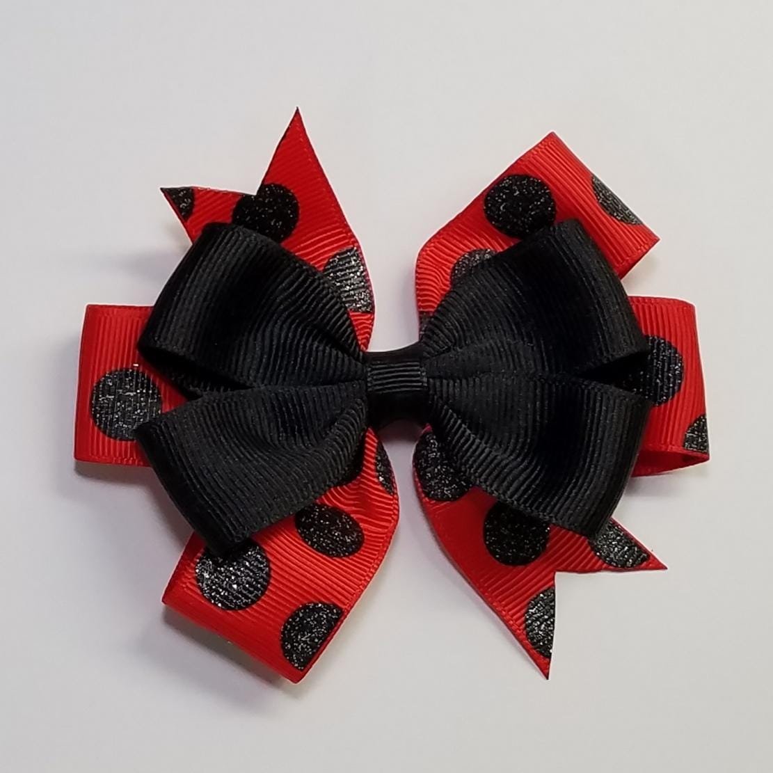3.5" Red Black Glitter Polka Dot 