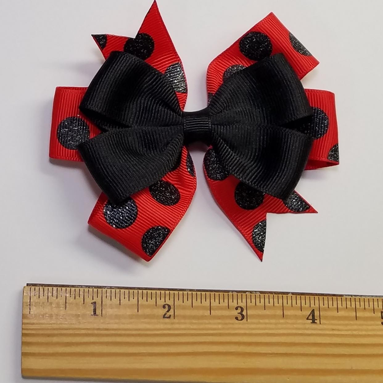 3.5" Red Black Glitter Polka Dot 